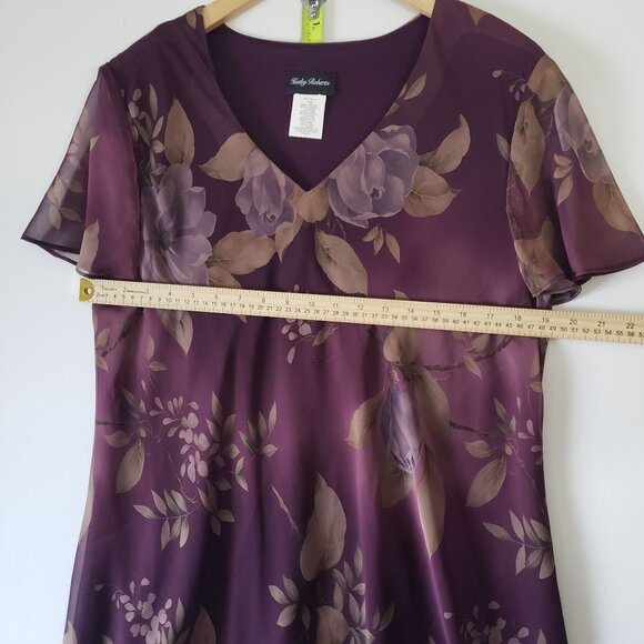 Kathy Roberts Purple Floral Layered Chiffon Dress Size 16 Elegant Evening USA - Picture 4 of 6